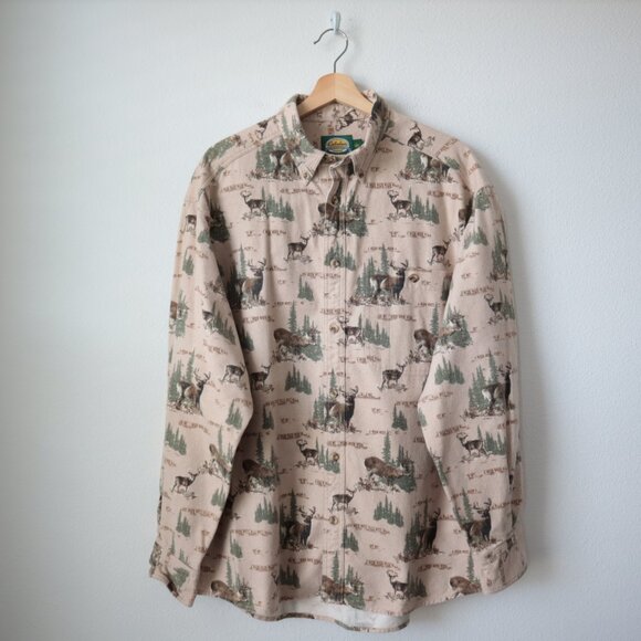 Cabela's All Over Print Deer Buck Flannel Button Down Shirt | L - Picture 1 of 5